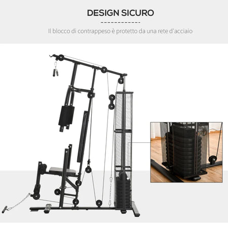Stazione Fitness Palestra Multifunzione per Allenamento a Casa e Professionale, Acciaio 150x110x210cm Nero ZB5A91-134BKZB5