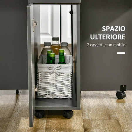 Tavolo Pieghevole da Pranzo in Truciolato con 2 Cassetti, 1 Armadietto, max. 6 Persone, 140x76x76 cm TW9835-605TW9