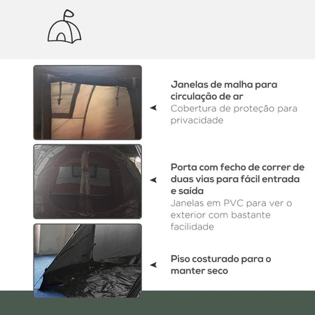 Tenda da Campeggio 3 Posti con 2 Stanze Interne con Finestre e Coperture, 475x264x172 cm, Nero EJ8A20-285V00BKEJ8