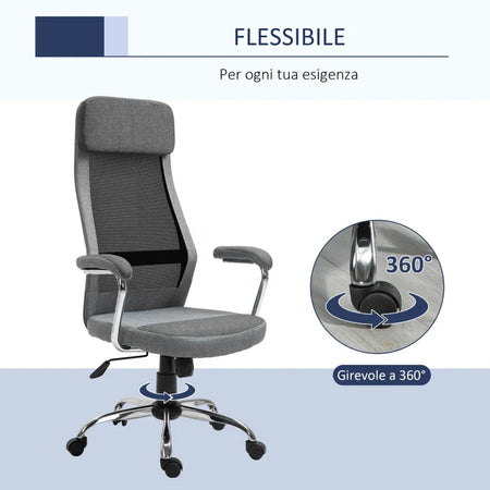 Sedia da Ufficio Ergonomica Girevole, Altezza Regolabile e Dondolamento, Poltrona in Tessuto a Rete 65x67x119-129cm Grigio DF4921-385CGFD4