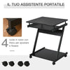 Scrivania per Computer Porta PC Classico e Salvaspazio, Scrivania per cameretta con Piano Tastiera a Scomparsa, 4 Ruote e Ripiano Inferiore Nero 60x48x73cm QS2836-293BKQS2