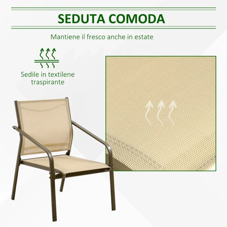 Set da Giardino 4 Pezzi con 2 Sedie, 1 Divanetto e 1 Tavolino da Caffè, Kaki 84B-935