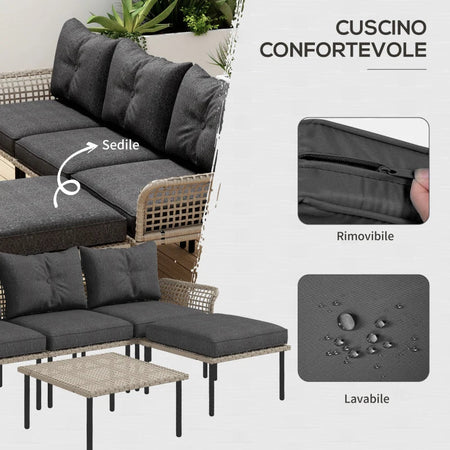 Set da Giardino 5 Pezzi in Rattan con 2 Sedie Laterali, Sedia Centrale e 2 Sgabelli/Tavolini da Caffè 860-306V00GY