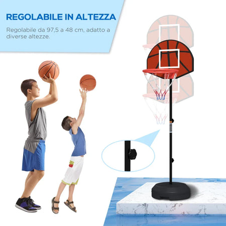 Canestro Basket con Bersaglio Freccette 2 in 1, in Acciaio e PE, 38.5x48.5x179 cm, Nero e Marrone GT7A61-054V00BKGT7