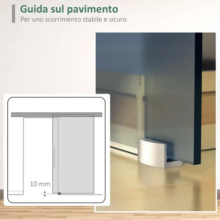 Porta Scorrevole Interna in Vetro Smerigliato e Satinato con Binario B2 e Maniglia per Bagno Cucina Studio Vetro 205x 102.5x 0,8cm QS2E7-0016QS2