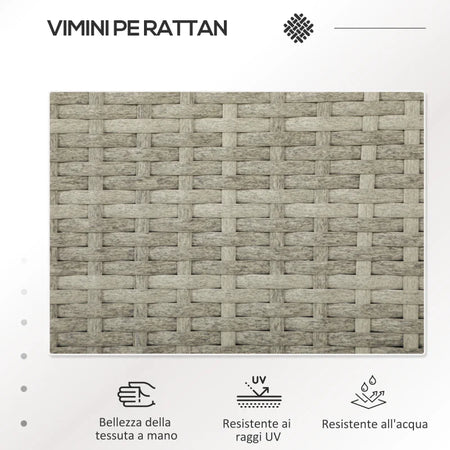 Divanetto per Esterni 2 Posti con Tavolino da Caffè, in Acciaio e Rattan PE, 137x59x82 cm, Grigio e Crema 867-181V00GG