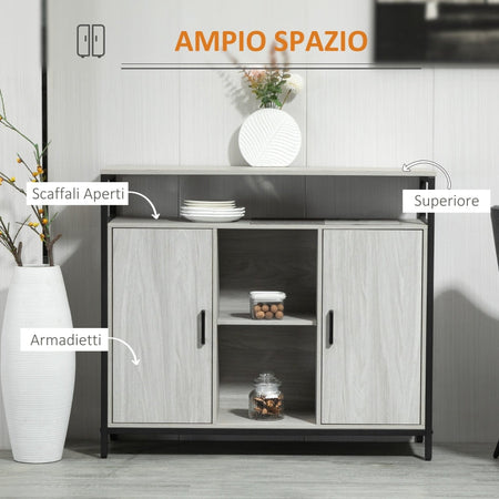 Credenza Moderna in Legno con 2 Armadietti e Ripiani, Mobile Cucina e per Ingresso Grigio Chiaro, 100x34x87.2cm F835-675LGA