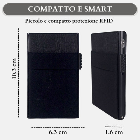 Sei G portacarte in alluminio nero con tasca elastica