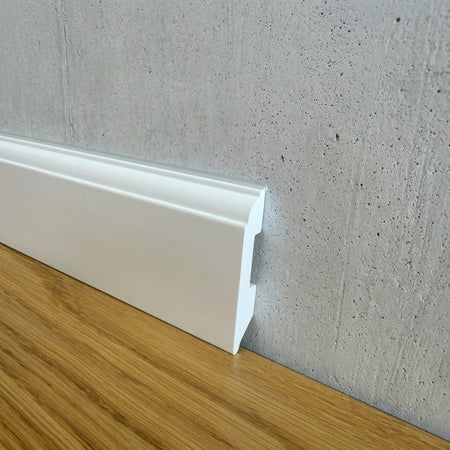 Battiscopa Firenze in POLIMERI linea BASICBOARD  65x10mm - BIANCO pitturabile (prezzo al metro)