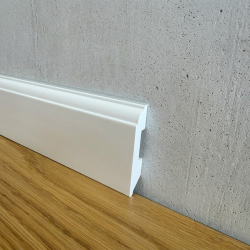 Battiscopa Firenze in POLIMERI linea BASICBOARD  65x10mm - BIANCO pitturabile (prezzo al metro)
