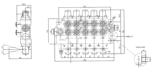 Distributore oleodinamico Ama a 5 leve doppio effetto - 40L