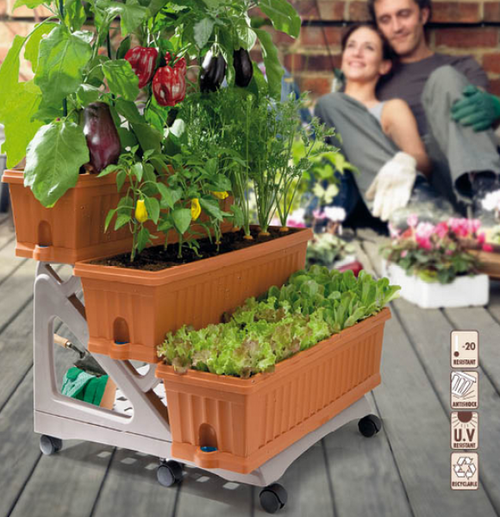 VASO FIORIERA ORTO DI BAMA KIT 3 FIORERE + CARRELLO