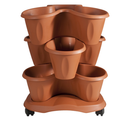 VASO FIORIERA TRIFOGLIO SET 3 PEZZI CON SOTTOVASO E RUOTE CM. 40x51H