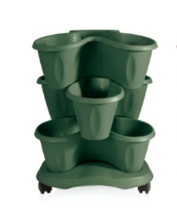 VASO FIORIERA TRIFOGLIO SET 3 PEZZI CON SOTTOVASO E RUOTE CM. 40x51H