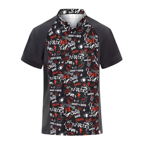 Giacca Javier Nero Rock Giacca Cuoco Manica Corta No Stiro Stampa Fantasia