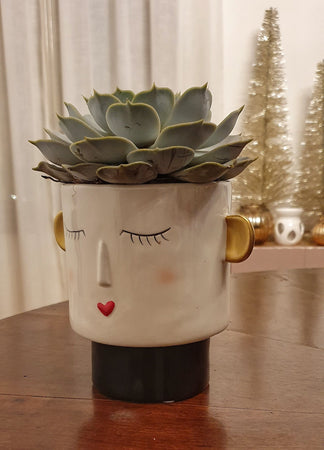 Vaso Faccia decorativa porta fiori o piante in ceramica volto donna h 15 cm