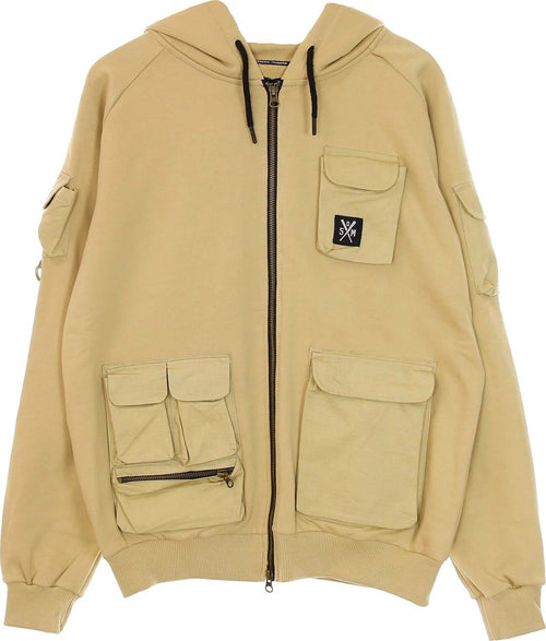 5TATE-OF-MIND-Felpa-Leggera-Cappuccio-Zip-Uomo-Retrofuture-Cargo-Zip-Hoodie-Beige-da-uomo