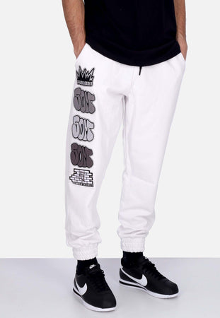 5TATE-OF-MIND-Pantalone-Tuta-Leggero-Uomo-Graffiti-Patch-Joggers-White-da-uomo