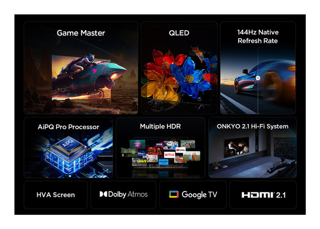 Tcl 85P89K Smart TV QLED 4K 85 pollici 144Hz Dolby Vision Atmos Google TV