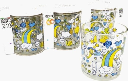 6-Bicchieri-Colorati-Sole-Luna-Arcobaleno-In-Vetro-Strisce-Da-Tavola-Made-Italy