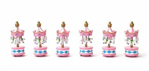 6-Mini-Carillon-Colore-Rosa-Giostra-Cavalli-Decorazione-In-Legno-8x3.5cm-Gancio