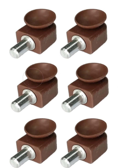 6-PEZZI---SUPPORTI-REGGIPIANI-CON-VENTOSA-IN-PLASTICA-COLORE-MARRONE-PER-CRISTALLI-13x15MM---CON-PERNO-AD-INCASSARE-Ø5MM-IN-METALLO