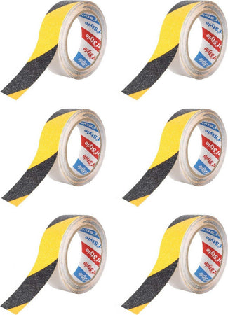 6-Pezzi-Nastro-Adesivo-Antiscivolo-Nero-Giallo-36mm-X-5mt-A2Zworld