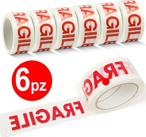 6 X Nastro Adesivo Per Da Imballaggio Chiusura Scatoli 50 Mt Scritta Fragile Cancelleria e prodotti per ufficio/Archivio ufficio e accessori per scrivania/Nastri colle elastici e graffette/Nastri adesivi trasparenti Trade Shop italia - Napoli, Commerciovirtuoso.it