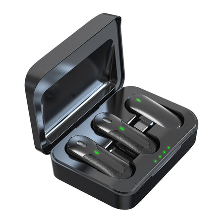 Set 2 Mini Microfoni Lavalier Wireless con Ricevitore USB-C e Custodia di Ricarica, TX301