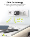 Nano Caricatore Alimentatore GaN 2xUSB-C (PD) + USB-A (QC) da Muro 65W Nero