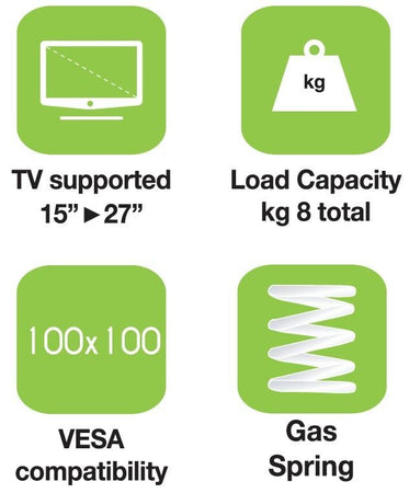 Supporto Tubolare a Gas da Scrivania per Monitor 15-27'' 360mm Nero
