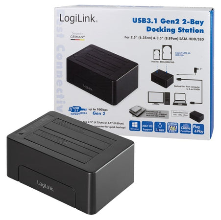 Docking Station USB3.2 Gen2 Doppio Slot HDD/SSD SATA da 2.5''/3.5'' Nero