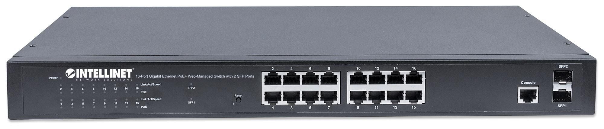 Switch Gigabit Ethernet 16 Porte PoE+ Web Managed con 2 Porte SFP