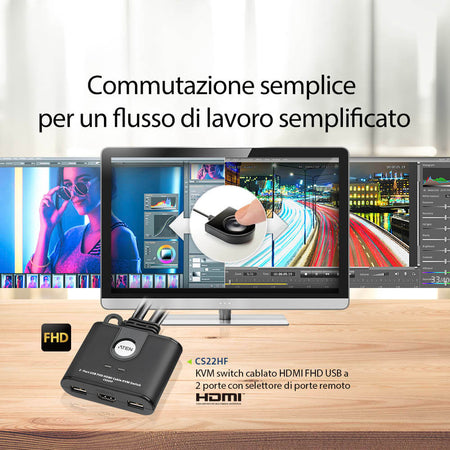 Switch KVM Cablato HDMI FHD USB a 2 porte, CS22HF