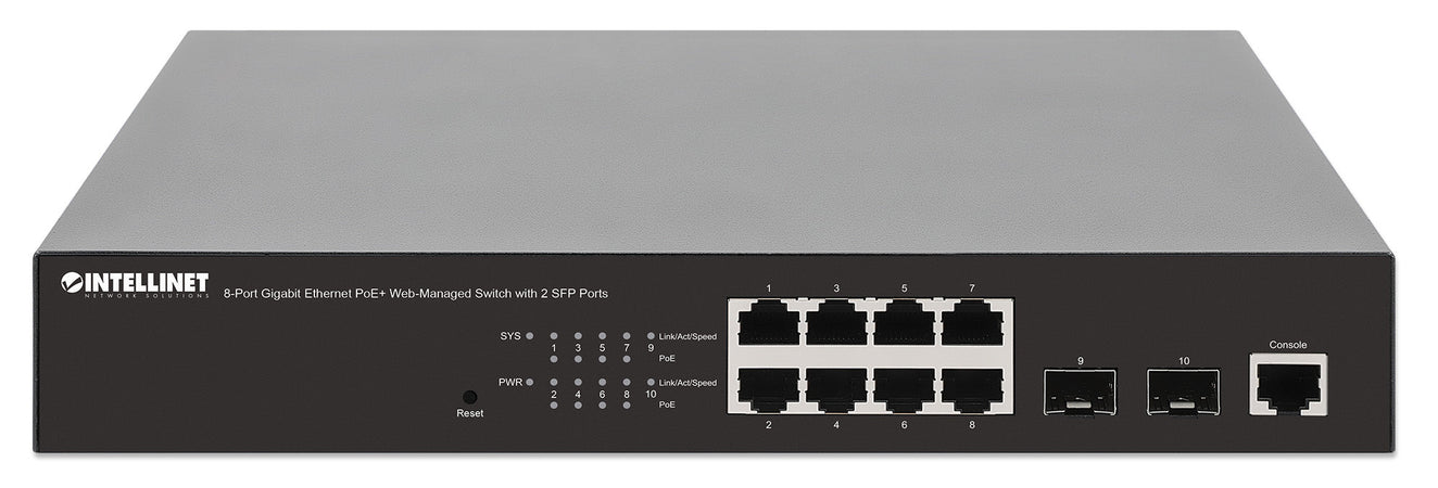 Switch Gigabit Ethernet 8 Porte PoE+ Web-Managed con 2 porte SFP
