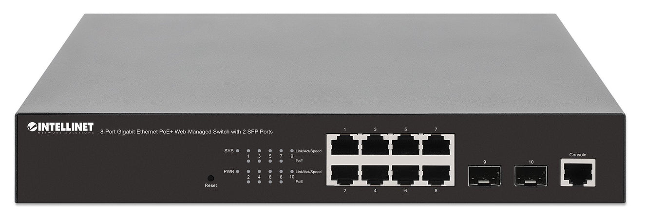 Switch Gigabit Ethernet 8 Porte PoE+ Web-Managed con 2 porte SFP