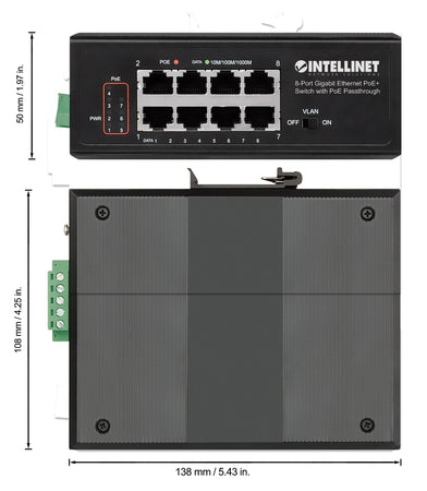 Switch Ethernet Gigabit 8 porte PoE+ con PoE Passante
