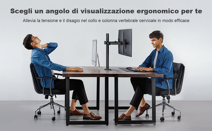 Supporto da Scrivania per 2 Monitor 13-27'' Diametro 48 mm ad Altezza Regolabile con Morsetto a C