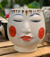 Vaso Faccia decorativa porta fiori o piante in ceramica volto donna h 19,4 cm
