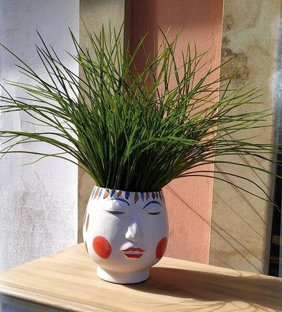 Vaso Faccia decorativa porta fiori o piante in ceramica volto donna h 19,4 cm