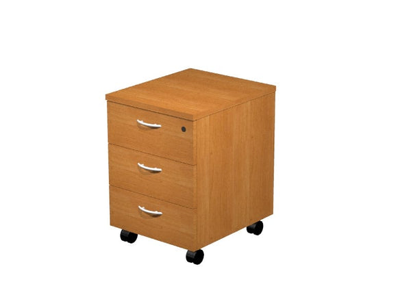 Cassettiera da ufficio in legno su ruote a 3 cassetti cm. 43x52x60h