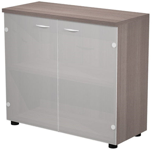 Libreria bassa con ante in vetro temperato senza serratura cm. 80x35x72h