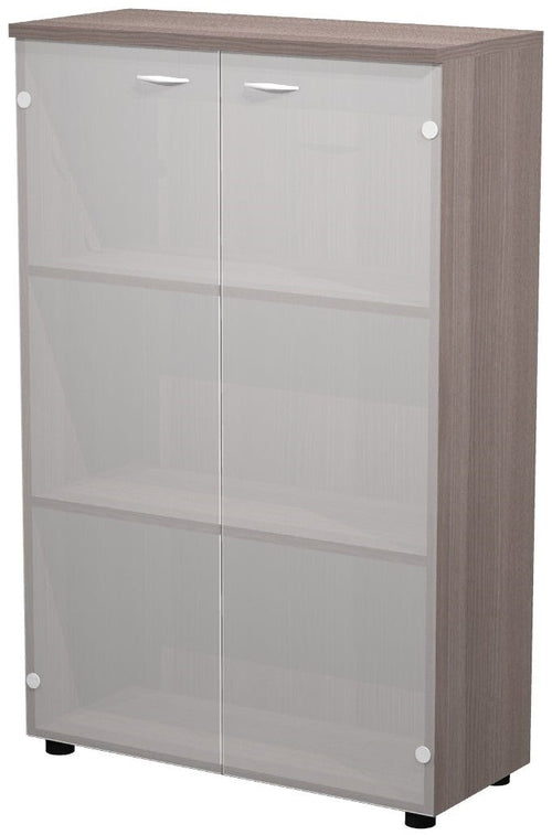 Mobile libreria media con ante in vetro temperato senza serratura cm. 80x35x120h