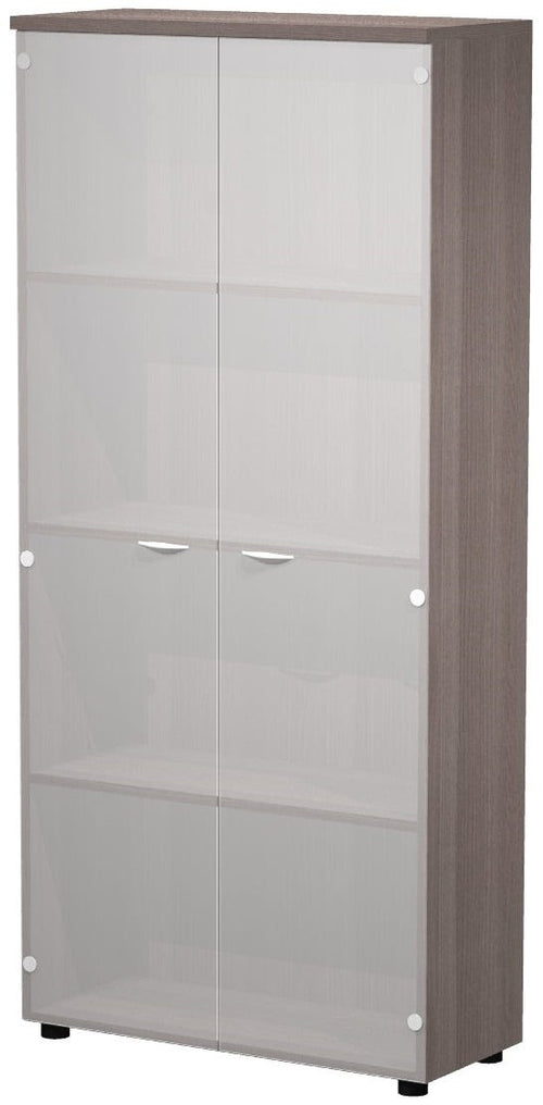 Libreria a piani con ante in vetro temperato senza serratura cm. 80x35x180h