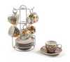M HOME - SET 6 TAZZINE IN PORCELLANA CON PIATTINO E SUPPORTO IN ACCIAIO