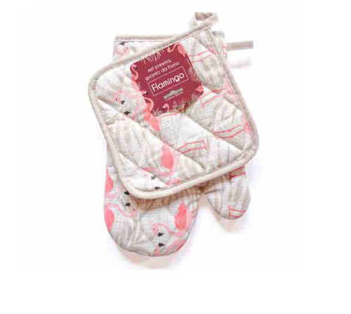 COTTON HOUSE - SET PRESINA E GUANTO DA FORNO FLAMINGO IN COTONE