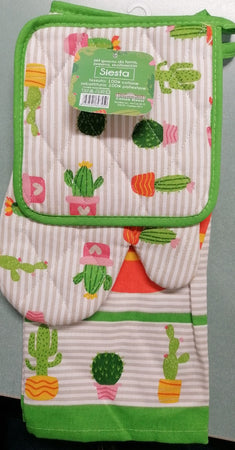 COTTON HOUSE - SET GUANTO DA FORNO, PRESINA E STOFINACCIO SIESTA IN COTONE