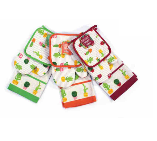 COTTON HOUSE - SET GUANTO DA FORNO, PRESINA E STOFINACCIO SIESTA IN COTONE