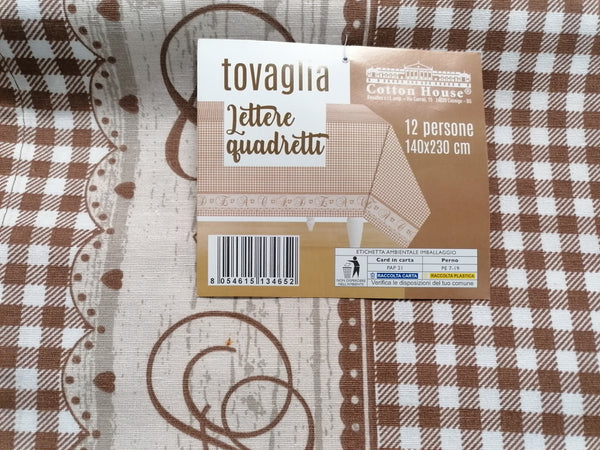 COTTON HOUSE - TOVAGLIA PER 12 PERSONE 140X230 CM LETTERE E QUADRETTI IN COTONE