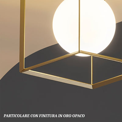 Lampadario classico Perenz CUBE 6695 E27 LED 15x15 sospensione cubo metallo oro opaco calata gabbia interno